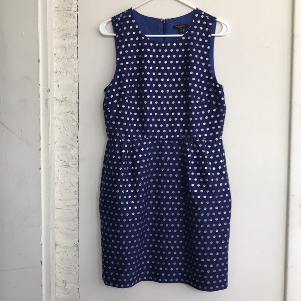 NWOT JCrew Silver Blue Polka Dot Dress